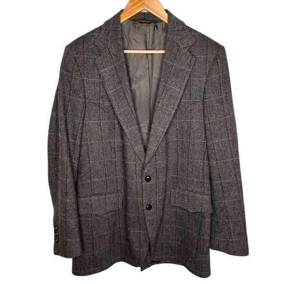 Levis 40L Vintage 70s Western Tweed Blazer 2 Button Herringbone Jacket Gray - Picture 2 of 9